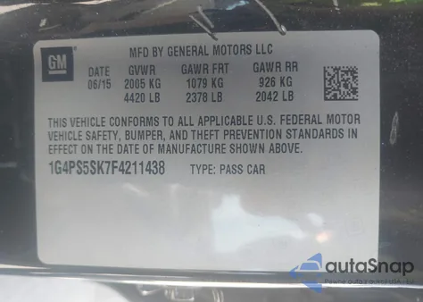 2015 Buick Verano Leather Group z USA, uszkodzony, nr VIN 1G4PS5SK7F4211438